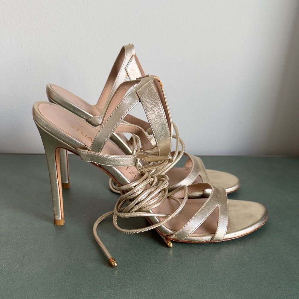 Stuart Weitzman metallic Gold Strappy Heels